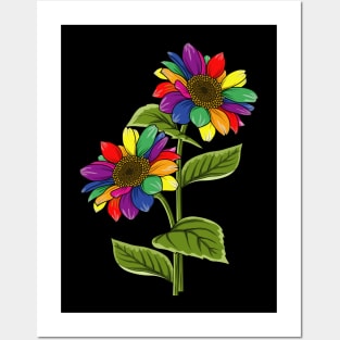 Rainbow Sunflowers Posters and Art